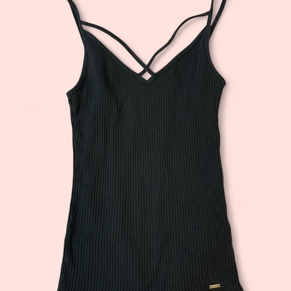 Hollister Dark Grey Ribbed Tank Top with Criss Cross Straps Size Small